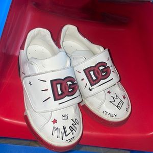 D&G toddler red and white strap sneakers